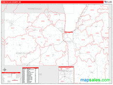 Fond du Lac County, WI Digital Map Red Line Style